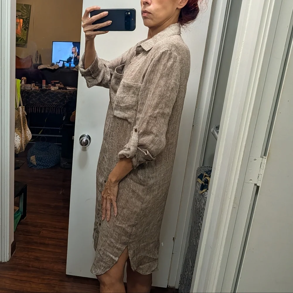 magaschoni loose knit tan linen shirt dress Size S